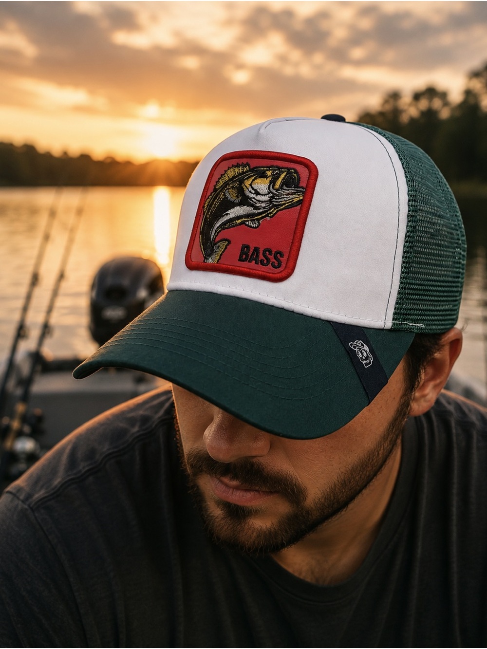 Bass Embroidered Trucker Hat Snapback Adjustable Mesh Fishing Cap Green White